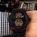 Perfect Replica Hublot Classic Fusion Black Diamond Bezel Black Tourbillon Dial 45mm Watch